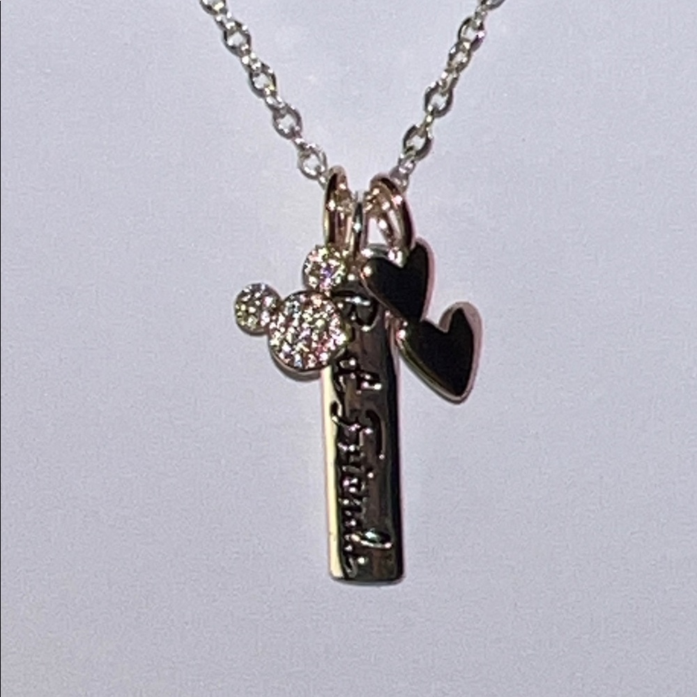 Disney Silver Heart and Mickey ] Best Friends Pendant Necklace